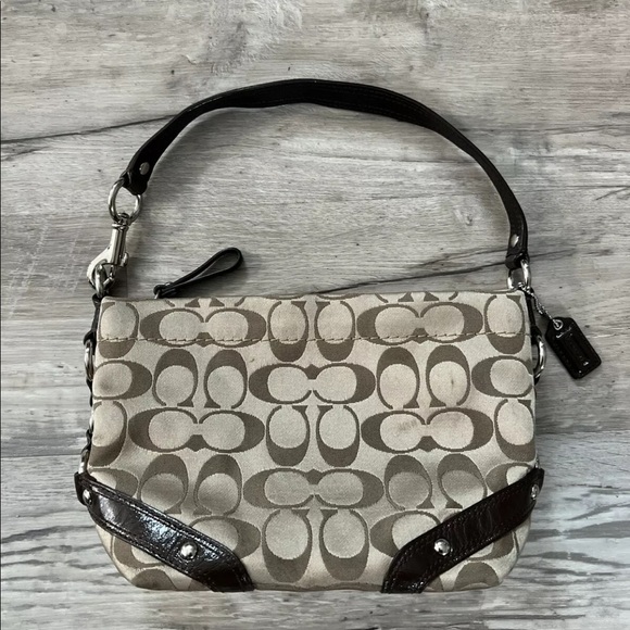 Vtg Coach Carly Signature Top Handle Bag Khaki - Picture 2 of 8